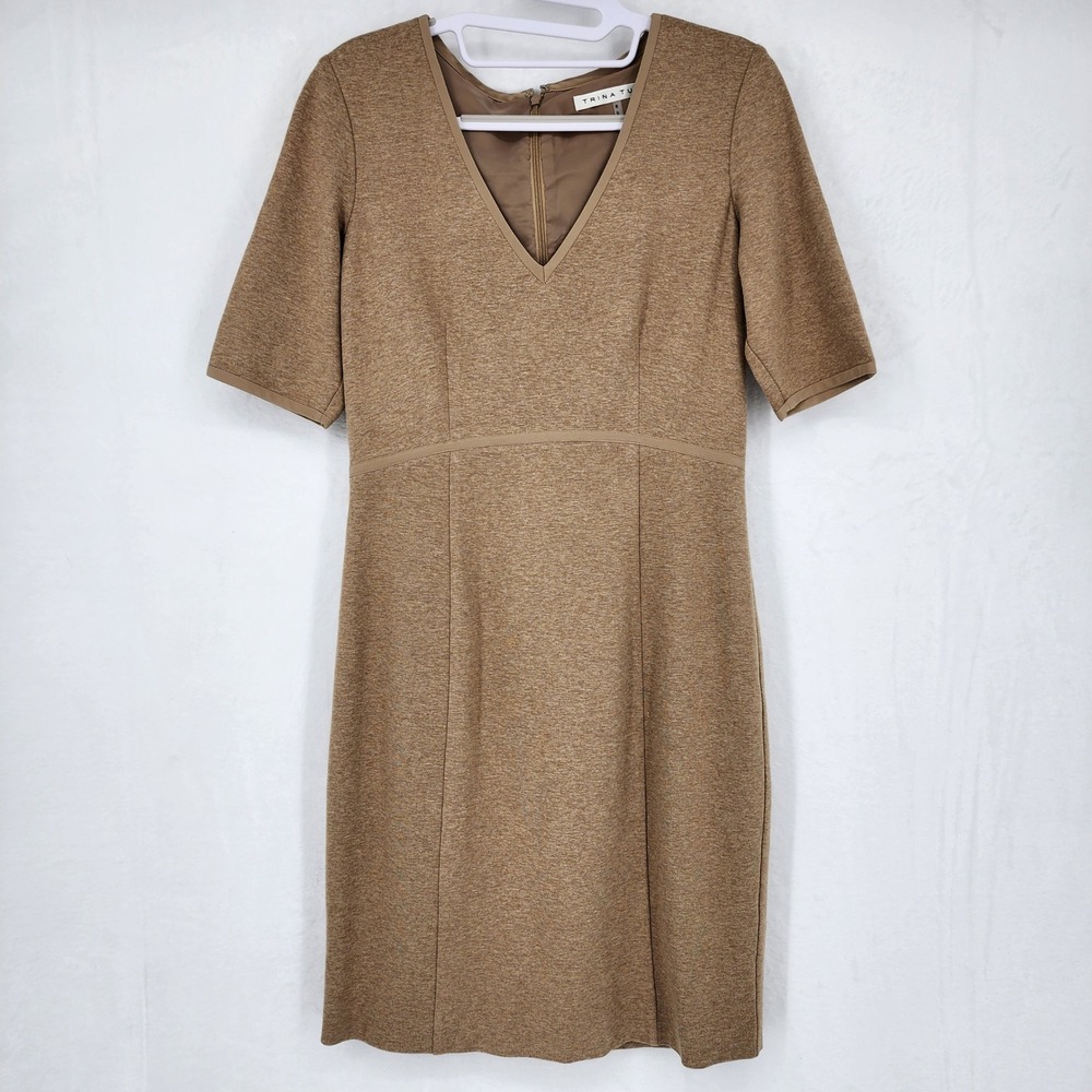 Trina Turk Heather Camel V-Neck Sheath Dress Size 6 Professional Workwear NWT